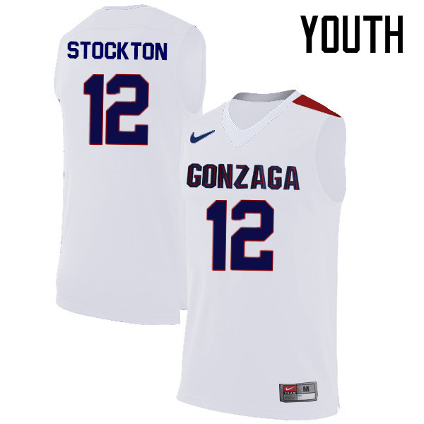 Youth #12 John Stockton Gonzaga Bulldogs College Basketball Jerseys-White